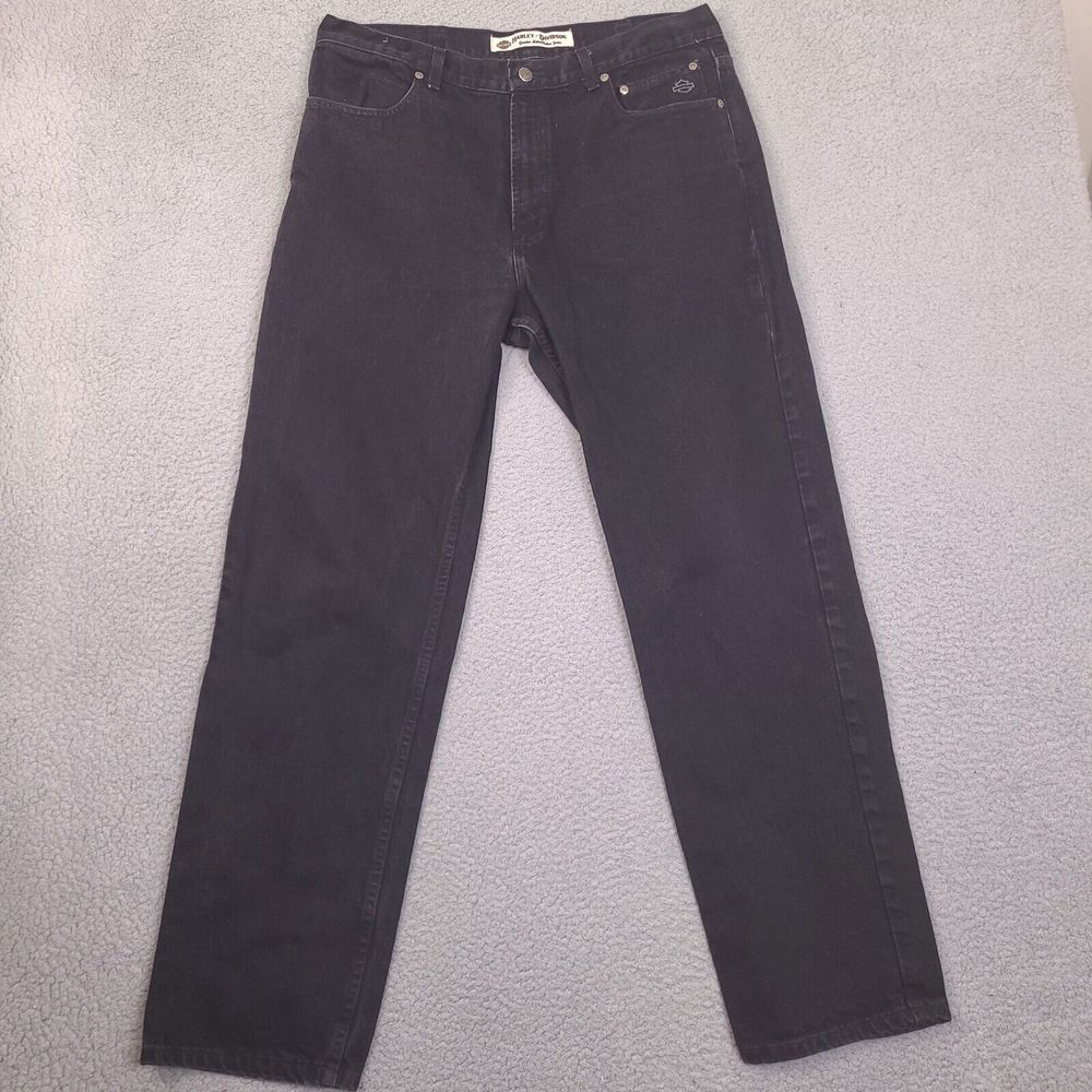 Harley Davidson Jeans Mens 37x33 Black Denim‎ Straight Leg Biker Vintage
